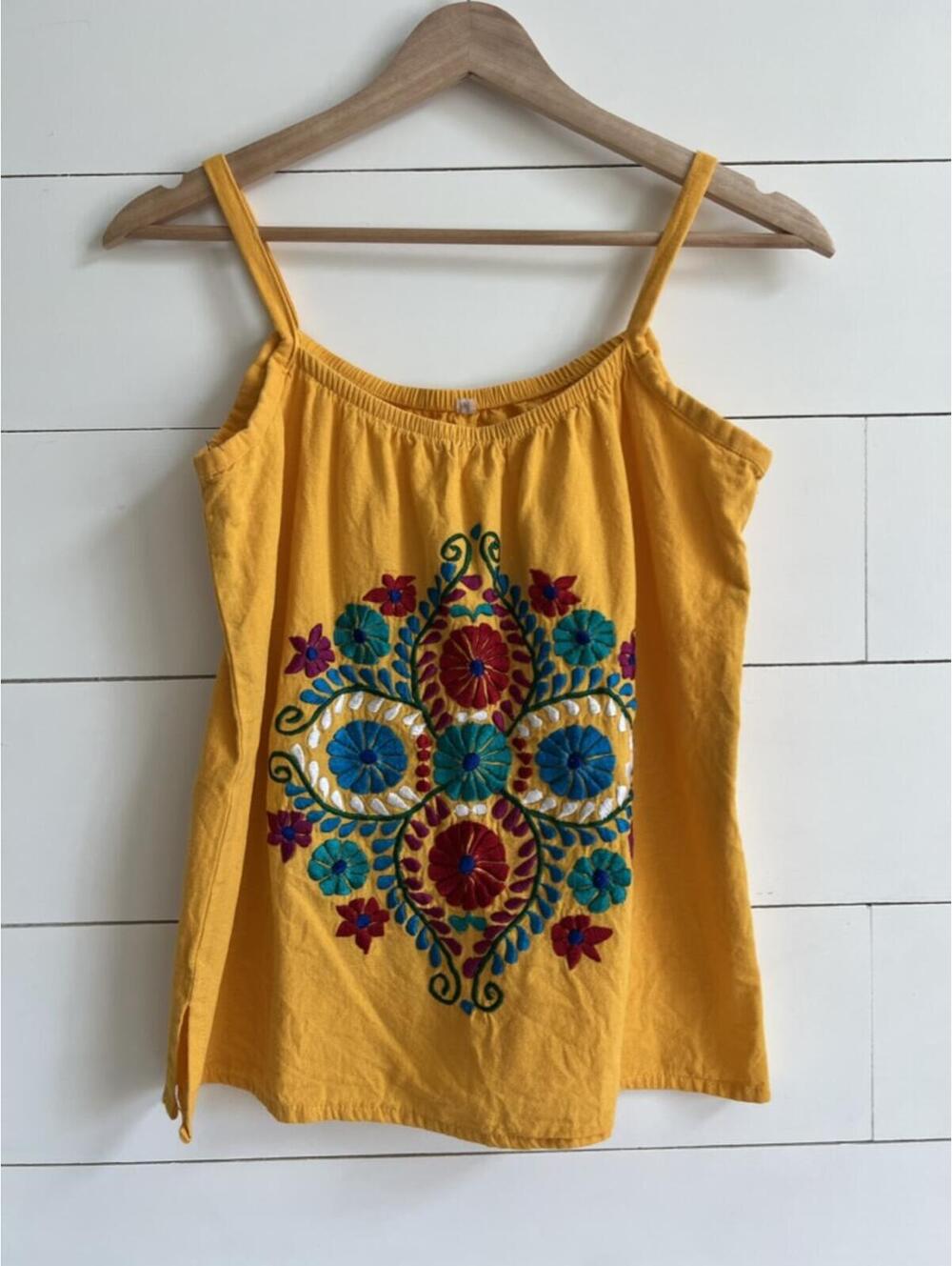 Embroidered Floral Boho Tank Women's Size S Festival Beachy Resortwear Summer